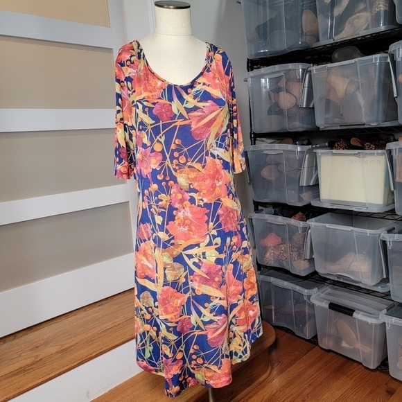 Touch Express Tropical Floral Flower Dress Stretch Knit Travel Vacation Size L - Picture 15 of 15